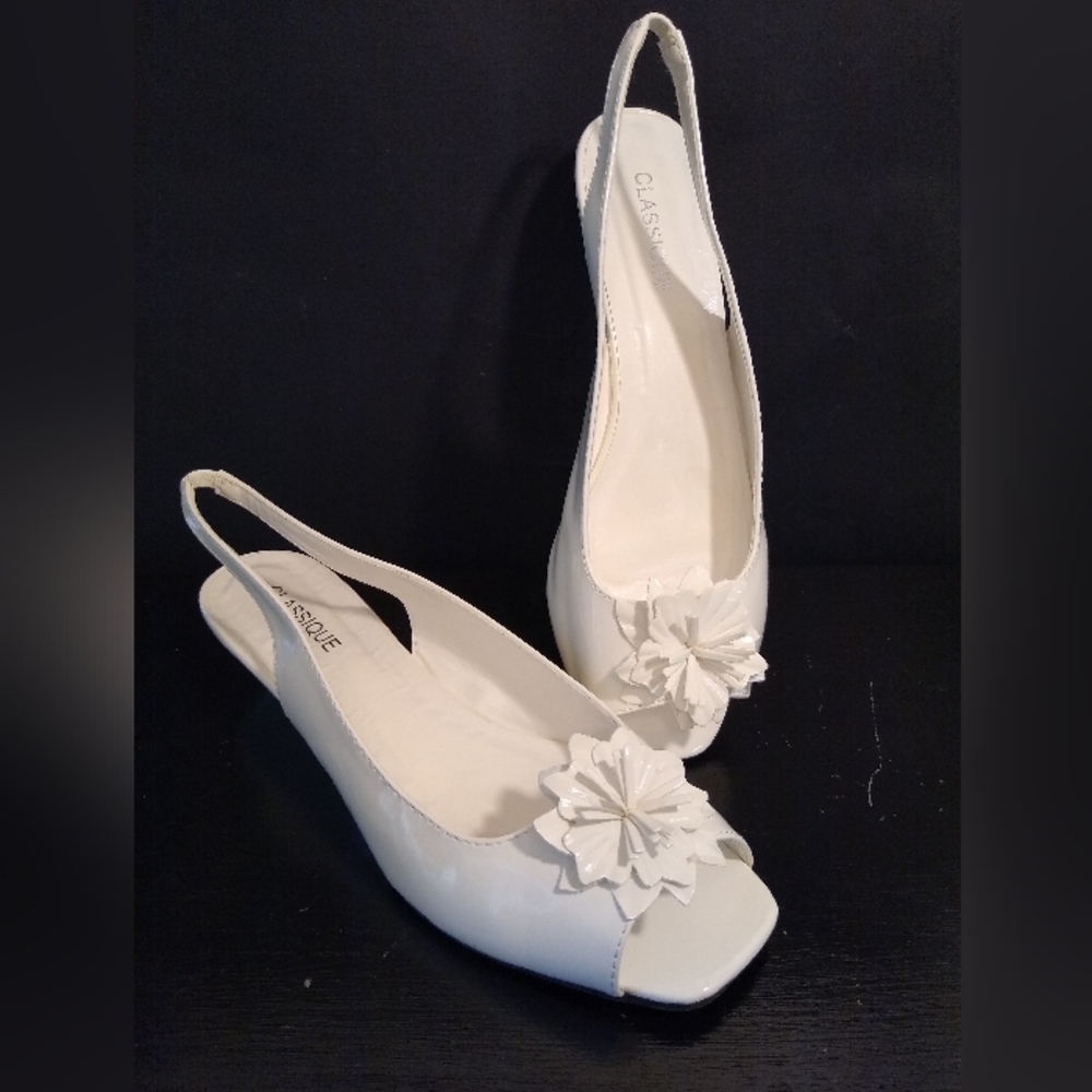 White Classique Open toes, Open Back Patent Leather Shoes